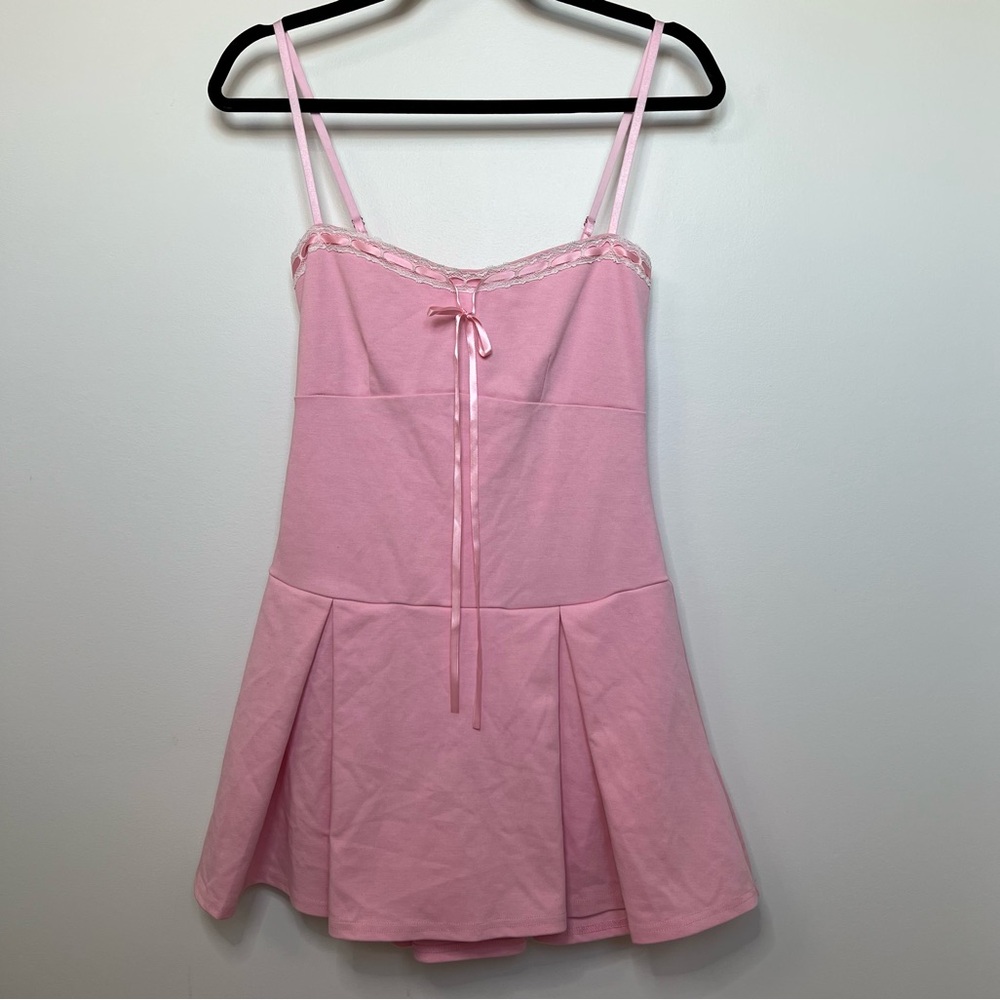 Forever 21 Pink Lace-Trimmed Mini Dress size L